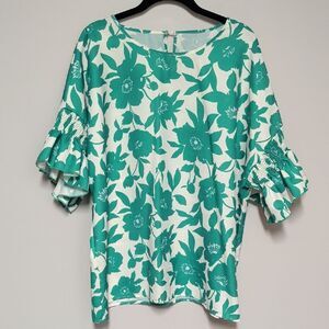 Floral Green and White Women's Top